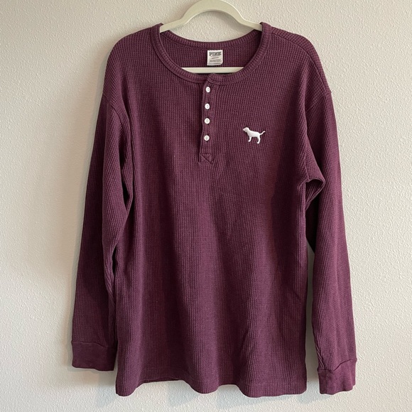 PINK Victoria's Secret Tops - PINK Victoria’s Secret Tee Shirt Waffle Knit Thermal Pullover Women’s Large